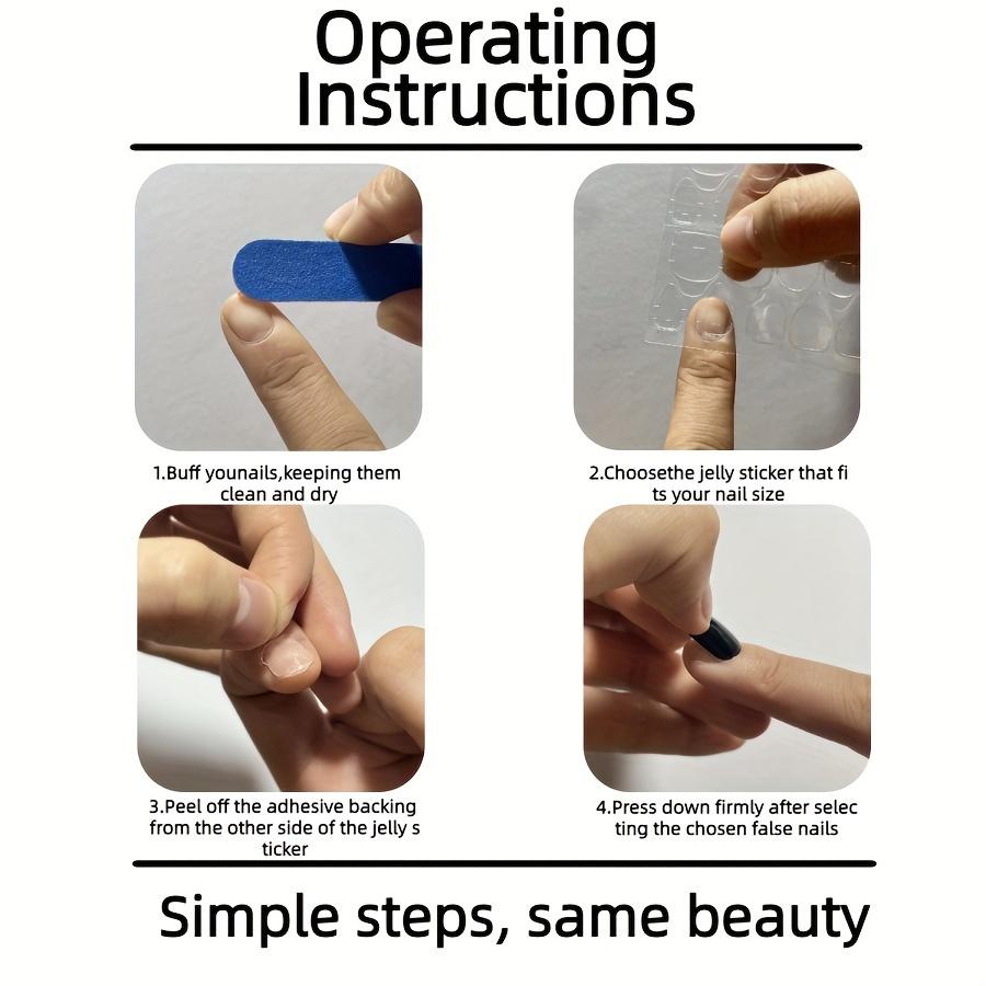 Set van 24 stuks Franse Amandel Plaknagels, Blauw & Roze Verloop 3D Strepen & Bloemig Vlinder Design, Verwijderbare Valse Nagels met 1 Gel & Nagelvijl