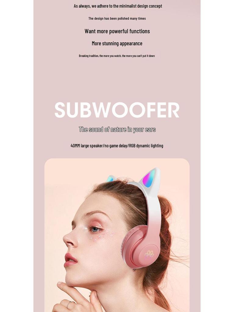 Sky Blue Cat Ear Bluetooth Headphones with Breathing Light