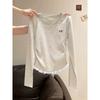Süßes Würziges Milchblaues Langarm-T-Shirt für Damen Frühling Herbst Neu Taillenbetont Schickes Oberteil