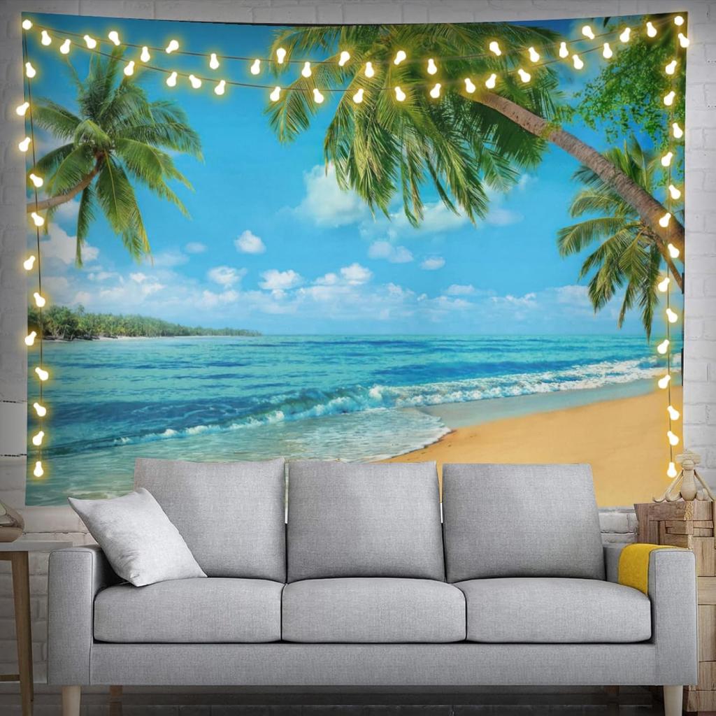 Ocean Beach Tapestry Wall Hanging Natural Landscape Tapestry Sky Seaside Tropical PalmTrees Island Tapestries Party Decor Banner