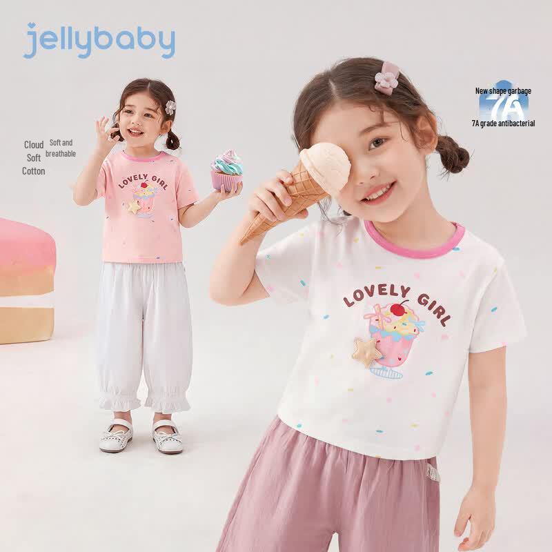 JELLYBABY Girls' Heart Print Short Sleeve T-Shirt