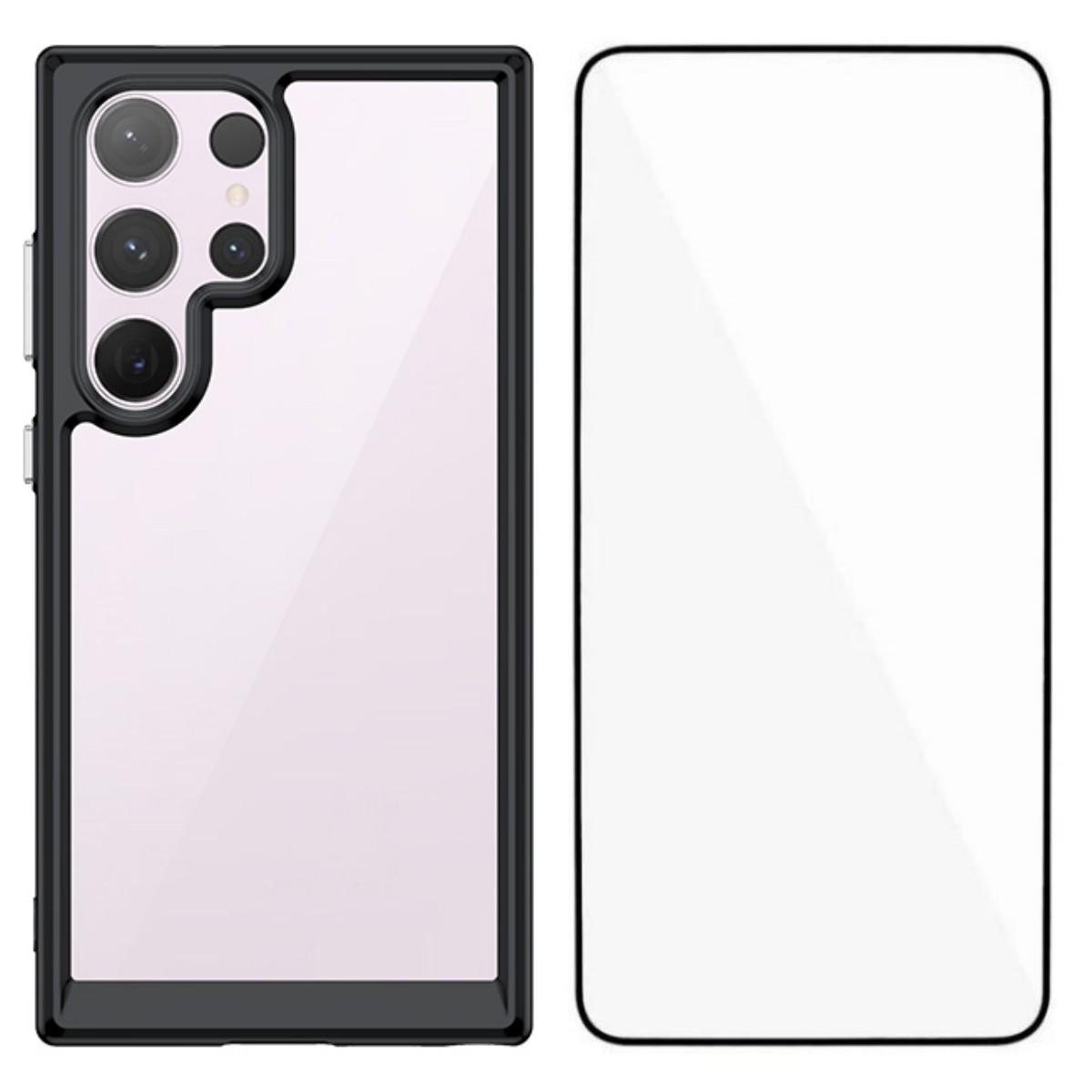 

Чехол для телефона Samsung Galaxy S24 Ultra WANLONFENG серии XC из ТПУ и акрила с закаленным стеклом (Большое отверстие для линзы) Black