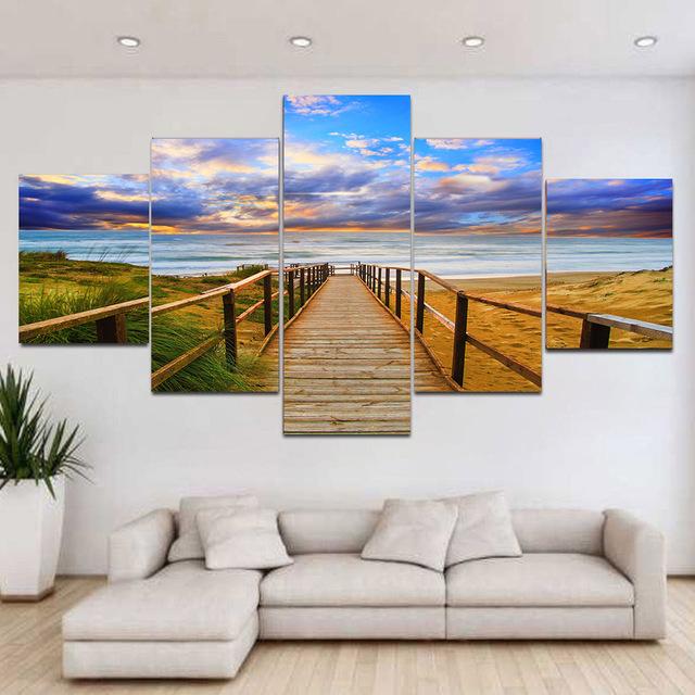 5 панелей пейзаж лавандовое поле горы солнечный свет холст картины постеры и принты — фото 14