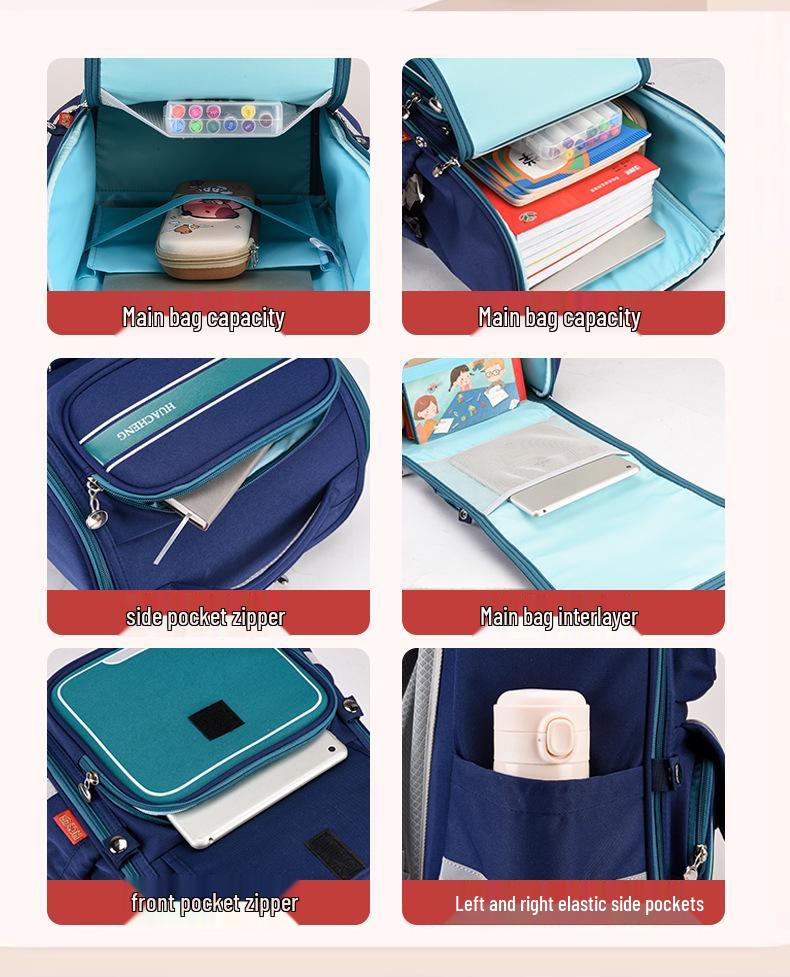 Children's Spine Protection Backpack, Ages 6-12, Grades 1-6, with Double Straps and Burden Reduction for Primary School.