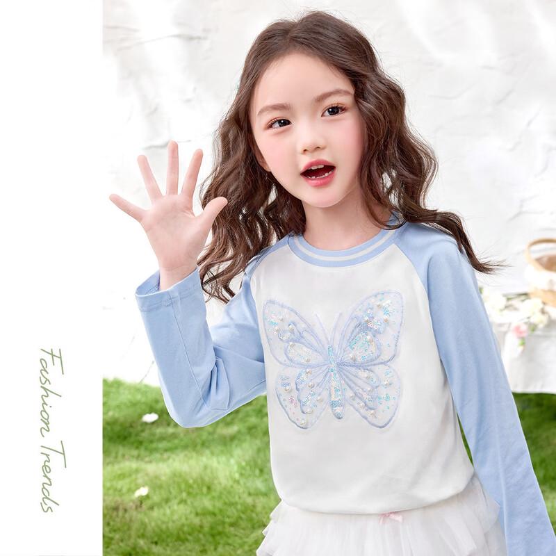 Girls' Cotton Long-Sleeve Butterfly Print T-Shirt