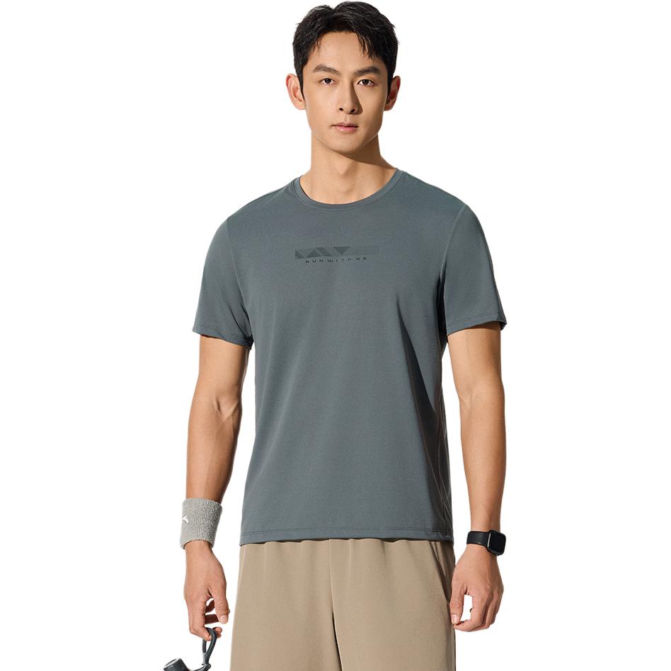 Anta Comfortable Simple Quick-Dry Sports Crew Neck Pullover Short Sleeve T-Shirt Men Tops Basic-Black 152525111-6