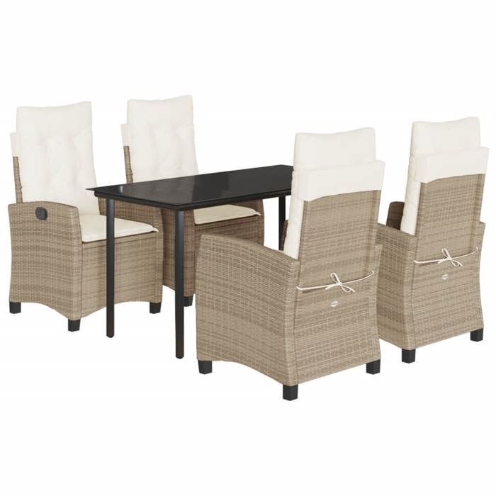 VidaXL Ensemble à Manger de Jardin avec Coussins 5 pcs, Table et Chaises avec Dossier Réglable, Meubles d'Extérieur, 3212815