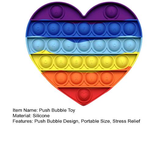 Rainbow Push Bubble Toy Stress Relief Round Square Heart Bubble Popping Game Silicone Bubble Squeeze Sensory Fidget Toy