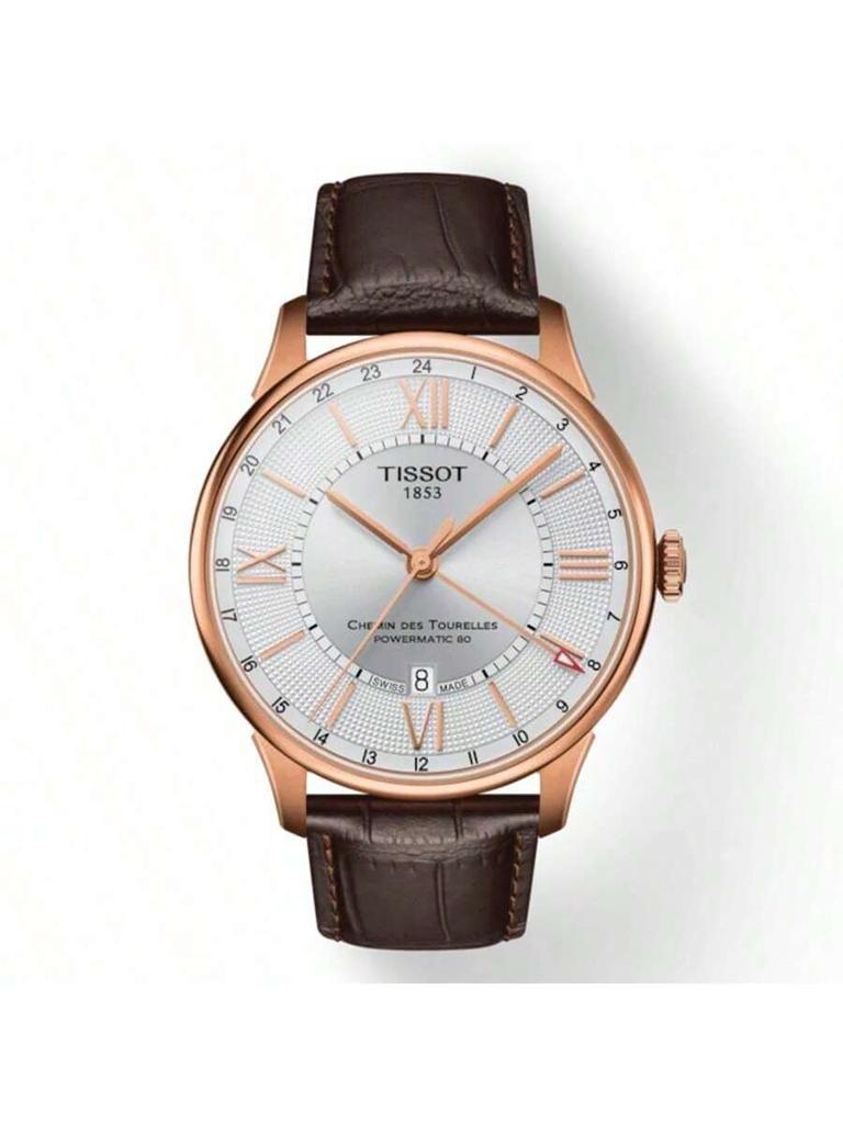 1 Klassische Herren-GMT-Uhr - Tissot Chemin des Tourelles Powermatic 80, Swiss-made 42mm Roségold PVD Edelstahl-Uhr, T099.429.36.038.00