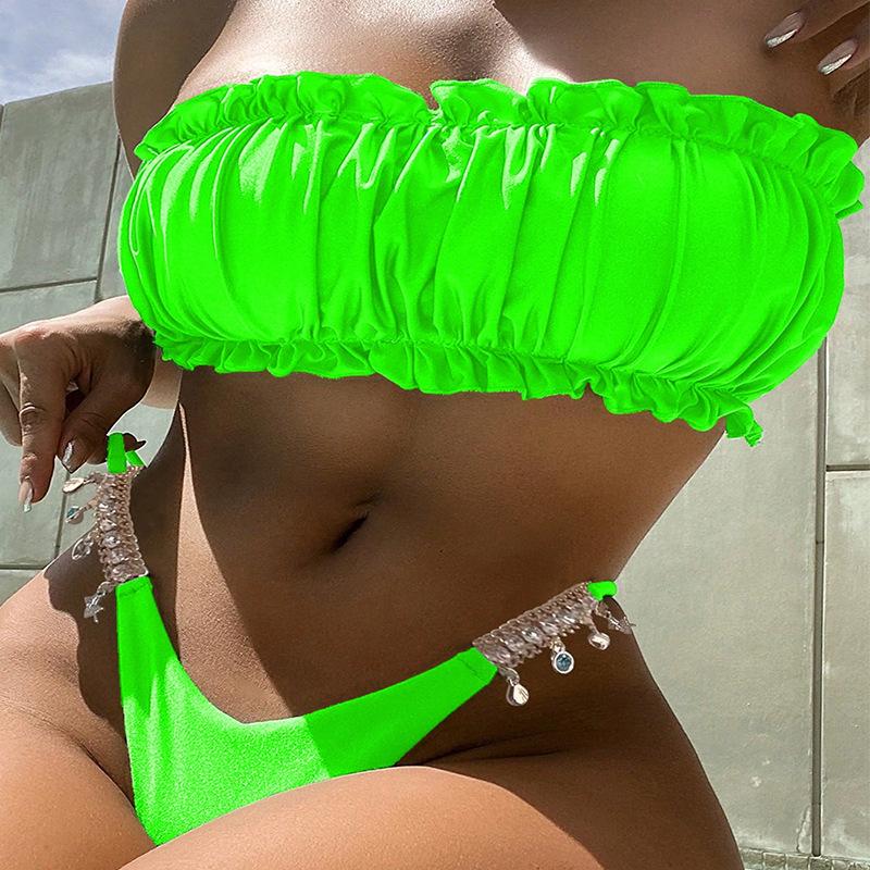2025 Bez ramiączek Jednokolorowe Rozcięte Bikini - Europejska i Amerykańska Modna Seksowna Odzież Kąpielowa