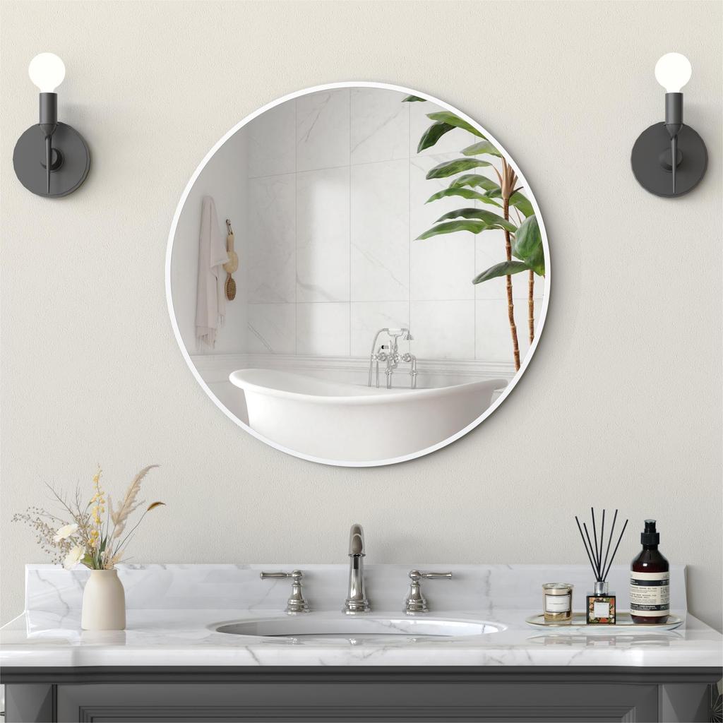 ANYHI 50cm white round mirror, wall-mounted mirror, bathroom mirror, round wall mirror, suitable for bathrooms, bedrooms, and entryways