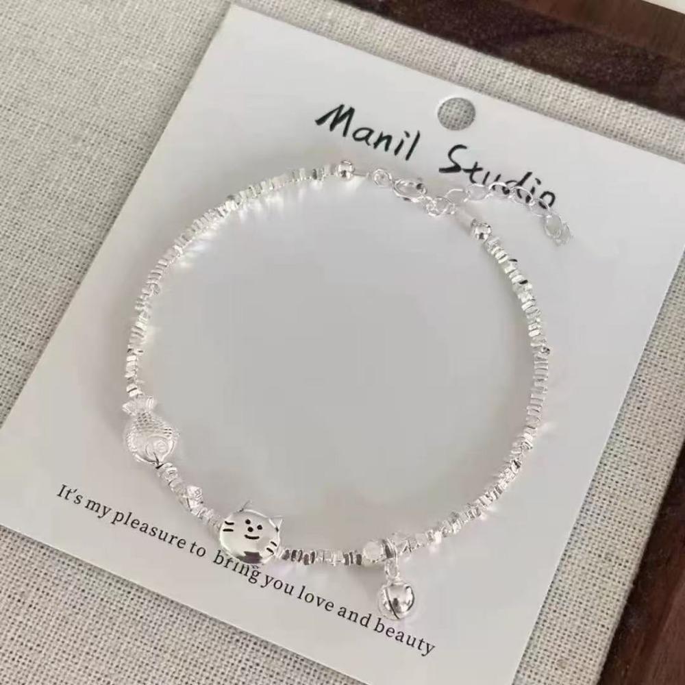 Simple Beaded Coiled Kitten Eating Fish Bracelet Cold Wind Temperament Niche Exquisite Versatile Bracelet