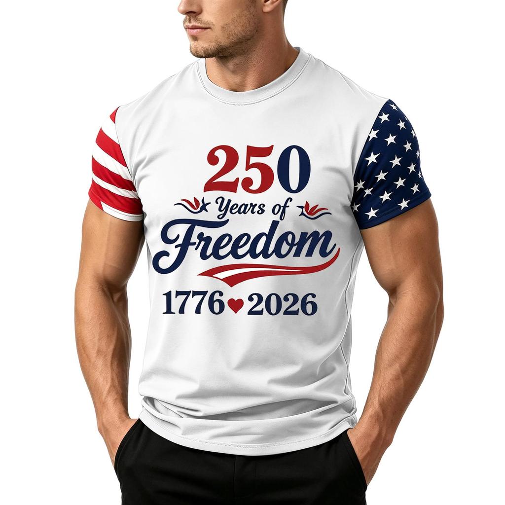 Men's Independence Day Flag Print Short Sleeve T-Shirt, Loose Casual Daily Summer Tops