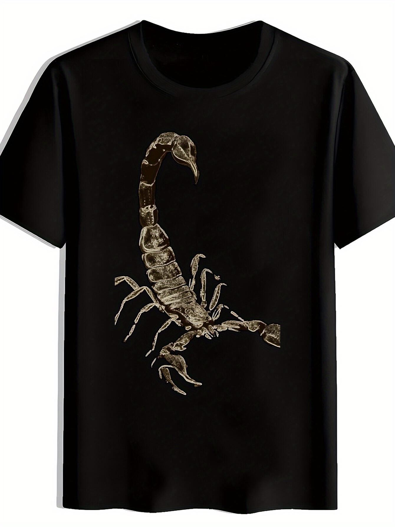 

Black T-shirt with Vintage Scorpion Print - Casual Crew Neck Short Sleeve S