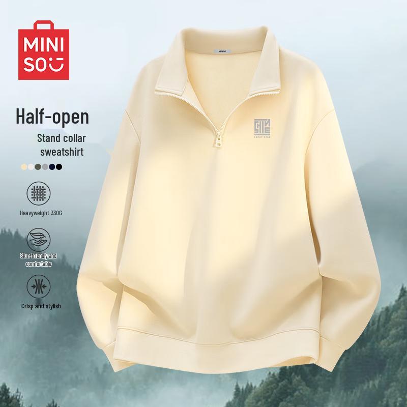 

MINISO Men s Plush Half-Zip Stand Collar Sweatshirt 3XL
