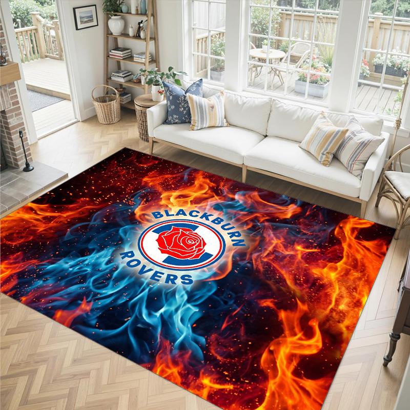 Blackburn Rovers Football Design Crystal Velvet Carpet Cozy Non?Slip Printed Rug For Bedroom Living Room Entrance
