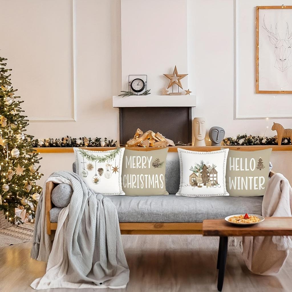 Christmas Themed Pillow Covers: MERRY CHRISTMAS, Festive Ornaments, Cozy Winter Greetings Sofa bed cushion cover,home decoration