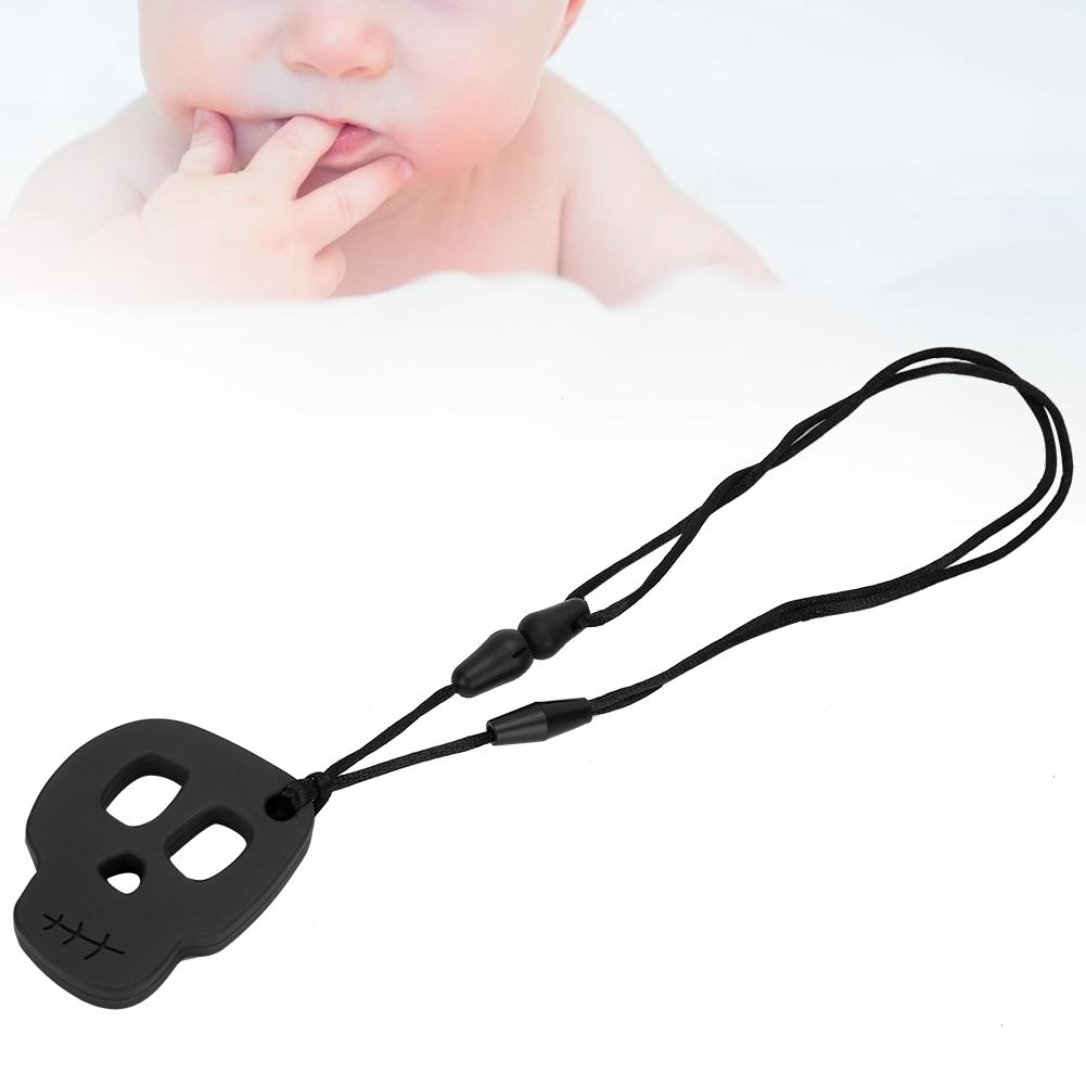 Silikon Baby Beißanhänger Sicher Beruhigend Säugling Kauen Zahnen Halskette Spielzeug Schwarz