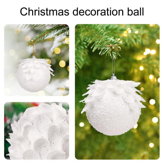 8CM White Foam Christmas Ball Ornament Snowy Holiday Decoration Lightweight Sequin Xmas Tree Hanging Pendant for Home New Year