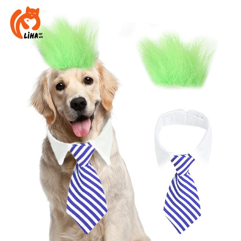 Unique Fluffy Hair Wig With Blue Tie For Cats And Dogs Ideal For Weddings And Birthdays