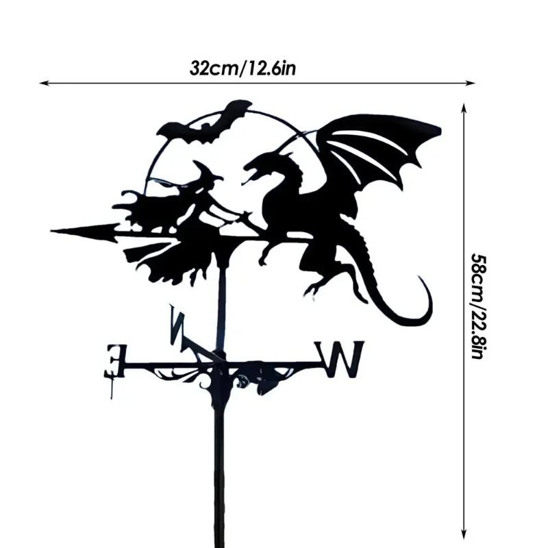 Weather Vane Metal Animal Iron, Witch And Dragon, Witch and Cat, Rooster, Outdoor Roof Garden Decoration Weather Vane, Home Crafts, Holiday Gifts