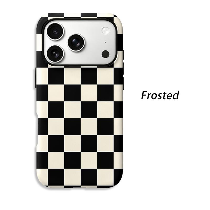 Classic Monochrome Black White Geometric Checkered Square Art Film Aesthetic Protective Shockproof Bumper Phone Case For iPhone 14 15 16 Pro Max Plus