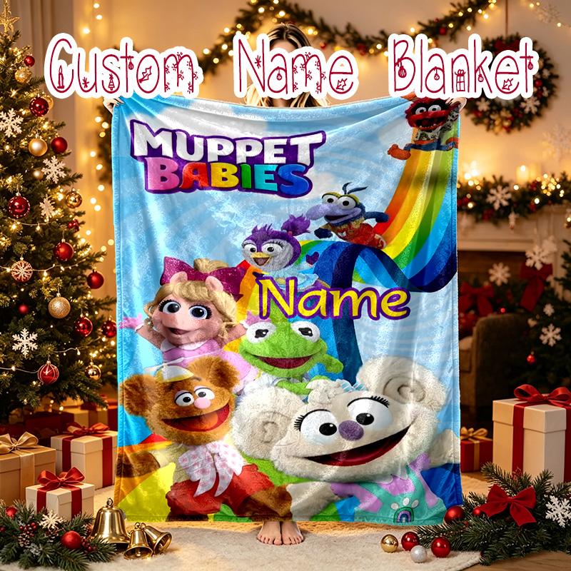 Custom Name Holiday Gift Blankets, Muppet Babies Time Play Blanket, Digital Printed Nap Blanket - Machine Washable