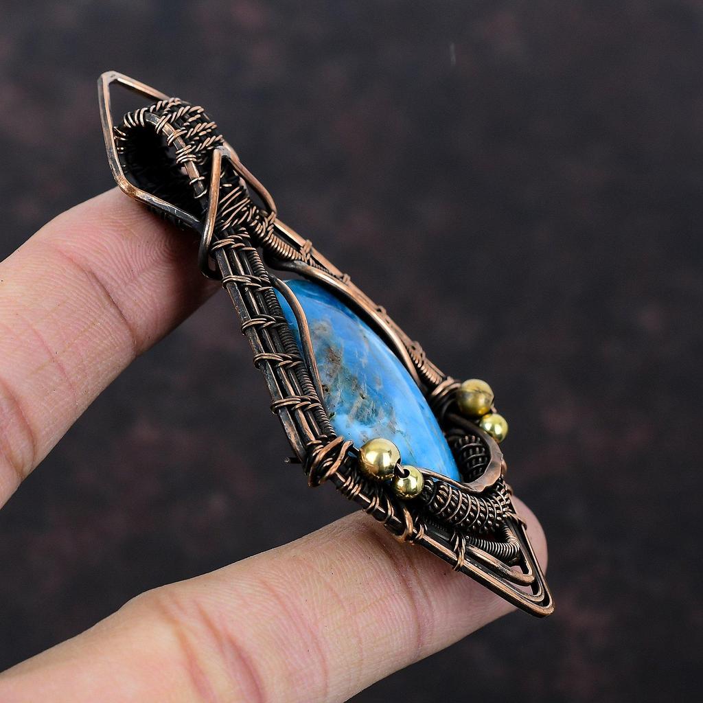 Neon Apatite Pendant Copper Wire Wrapped Pendant Gemstone Copper Jewelry Handmade Ethnic Pendant Wire Wrapped Neon Apatite Jewelry For Gift