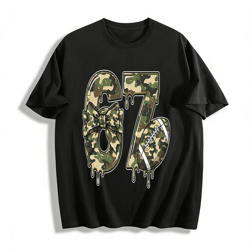 

Camouflage Rugby No.67 Bow Print Casual Top Pure cotton T-shirt 6XL