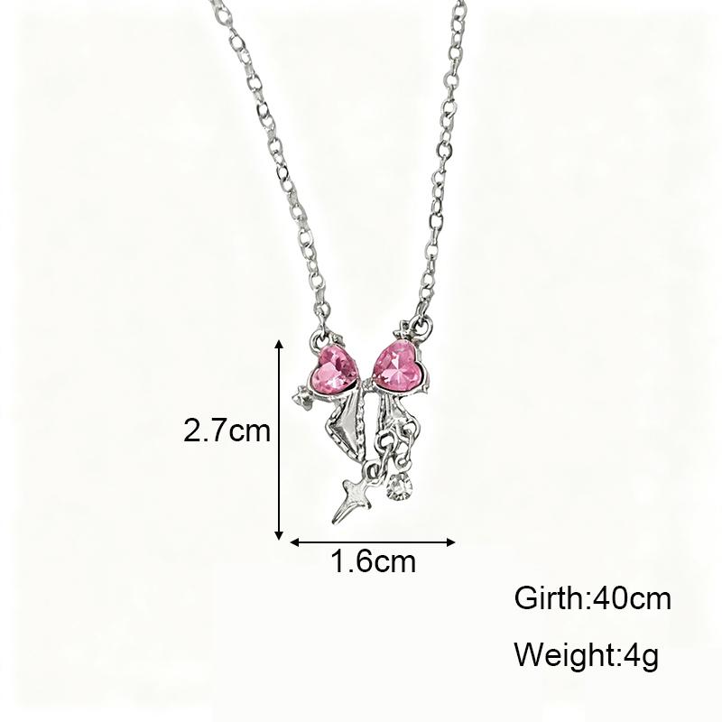 

Pink Heart Bowknot Pendants Women s Necklaces New Sweet Bohemian Silver Color Chains Star Drop Fashion Trend Collar new