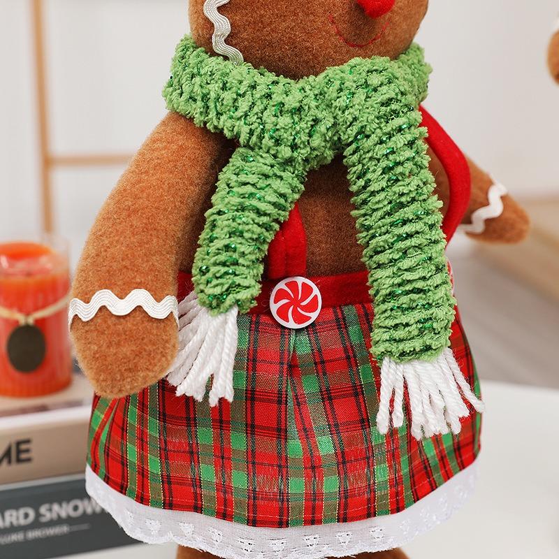Christmas Gingerbread Man Doll with Stretchable Long Legs & Standable Pose | New Plaid Fabric Ornament for Xmas Tree Home Decor