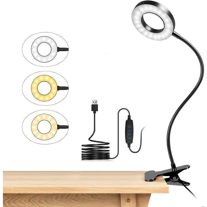 Lampe de Bureau - Non spécifié - Modèle à Pince - 48 LED - 3 Modes d’Éclairage - 10 Niveaux de Luminosité Noir YYV