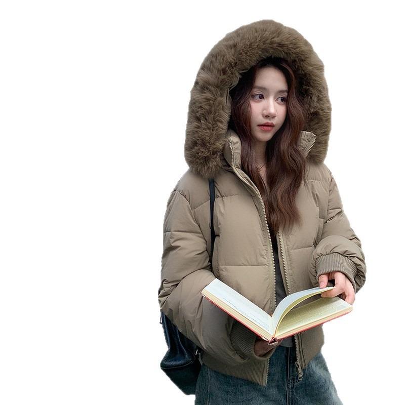 Winter New Loose and Thin Fur Collar Hooded Short Down Cotton Clothes Women's Waist Thickened Cotton Coat