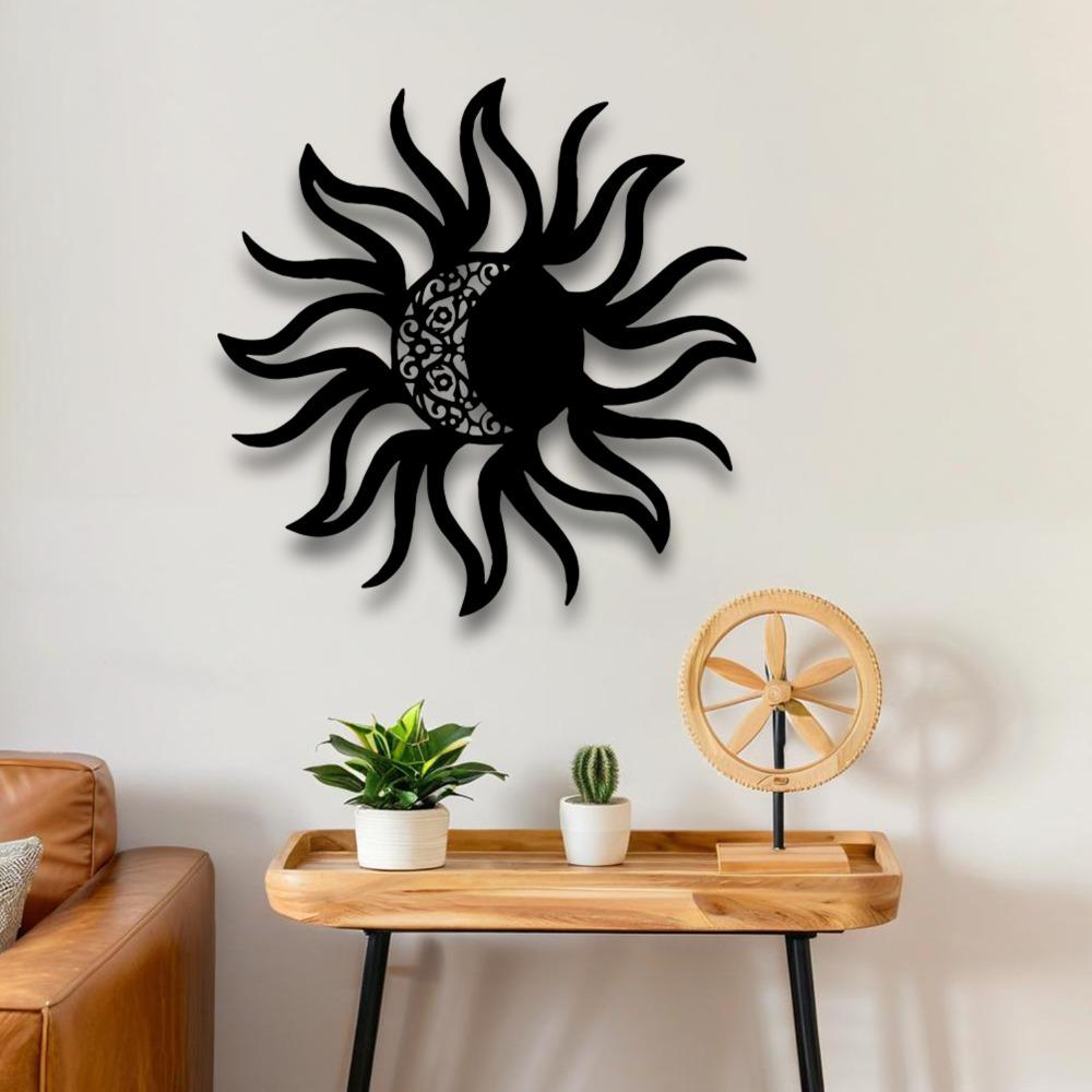 Sol och Måne Väggkonst Metalldekor Skulptur för Hem Halloween Julklapp