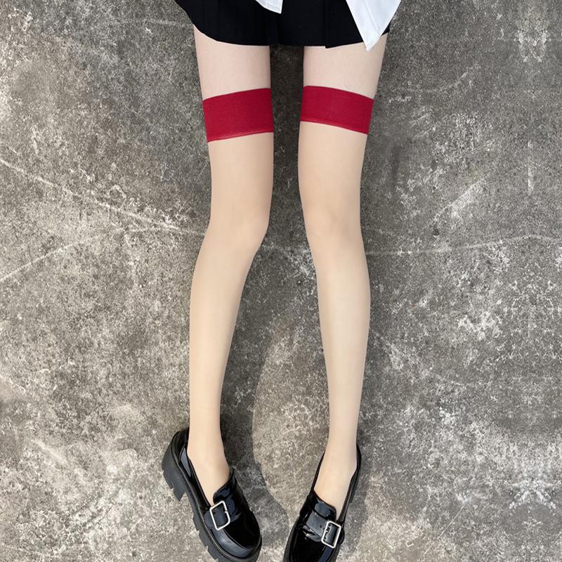 

Women s Black Stockings with Red Edges - Summer Thin Mid-Calf High Socks, Over-the-Knee, Slimming and Sexy. Regular, non-slip, discreet shipping