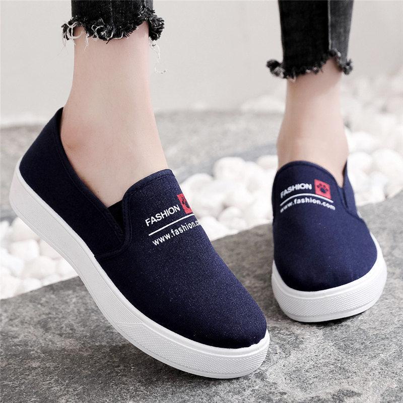 

Весенние туфли из парусины Женские студенческие туфли из ткани Женские повседневные туфли на толстой подошве Женские педали для одной ноги 40 синий