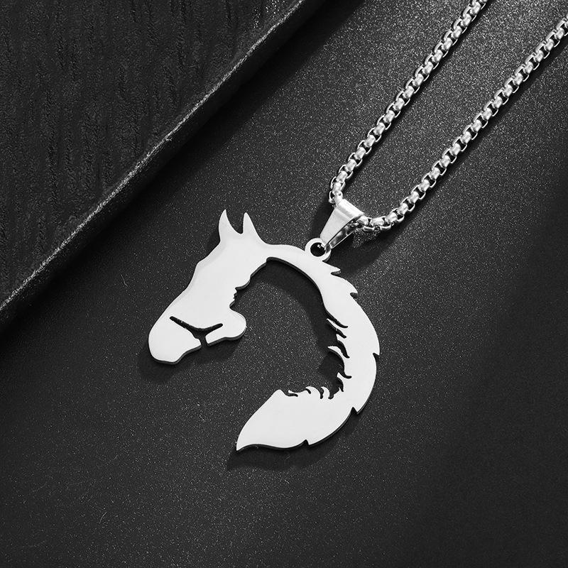 

Hip-hop Personality Multi-color Stainless Steel Hollowed-out Retro Horse Head Pendant Necklace for Women Men Punk Jewelry Gifts