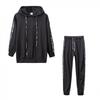 Autumn 2022 Women's Fashion Solid Color Striped Sweatshirt Two-Piece Casual Sportswear