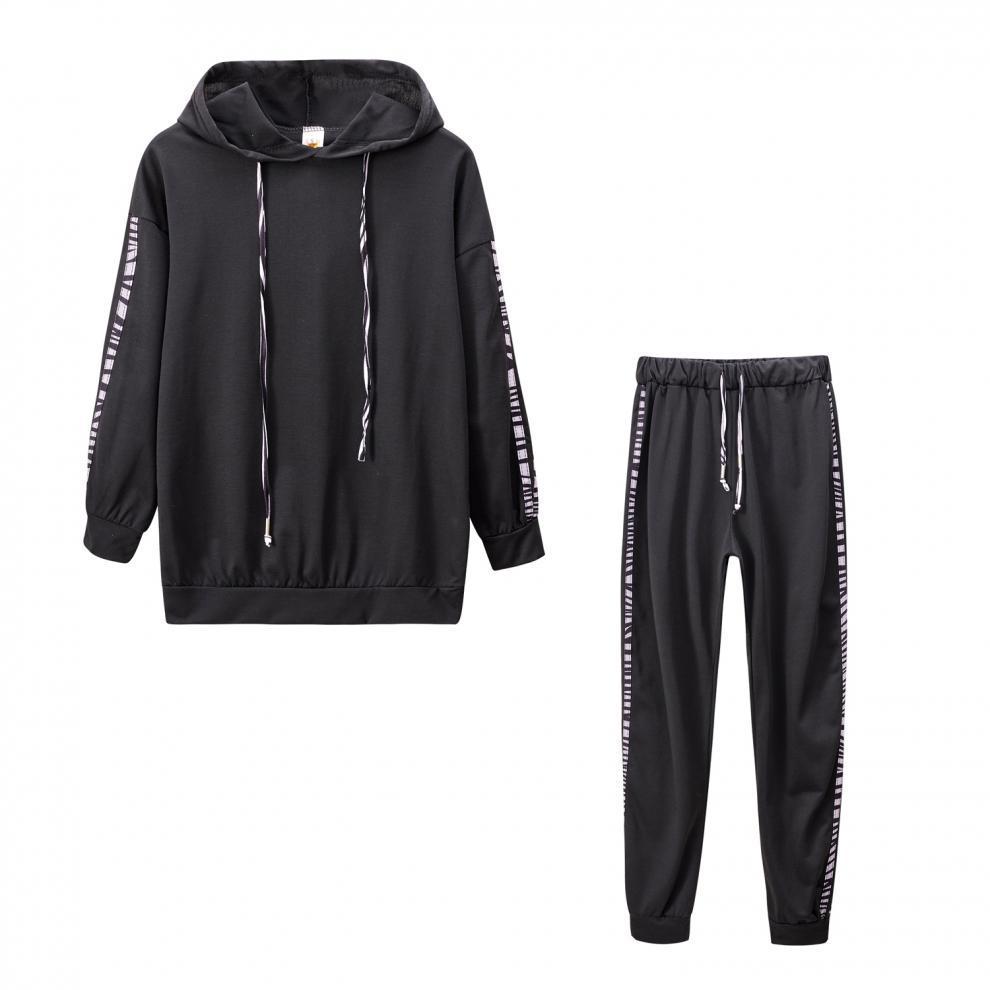 Autumn 2022 Women's Fashion Solid Color Striped Sweatshirt Two-Piece Casual Sportswear