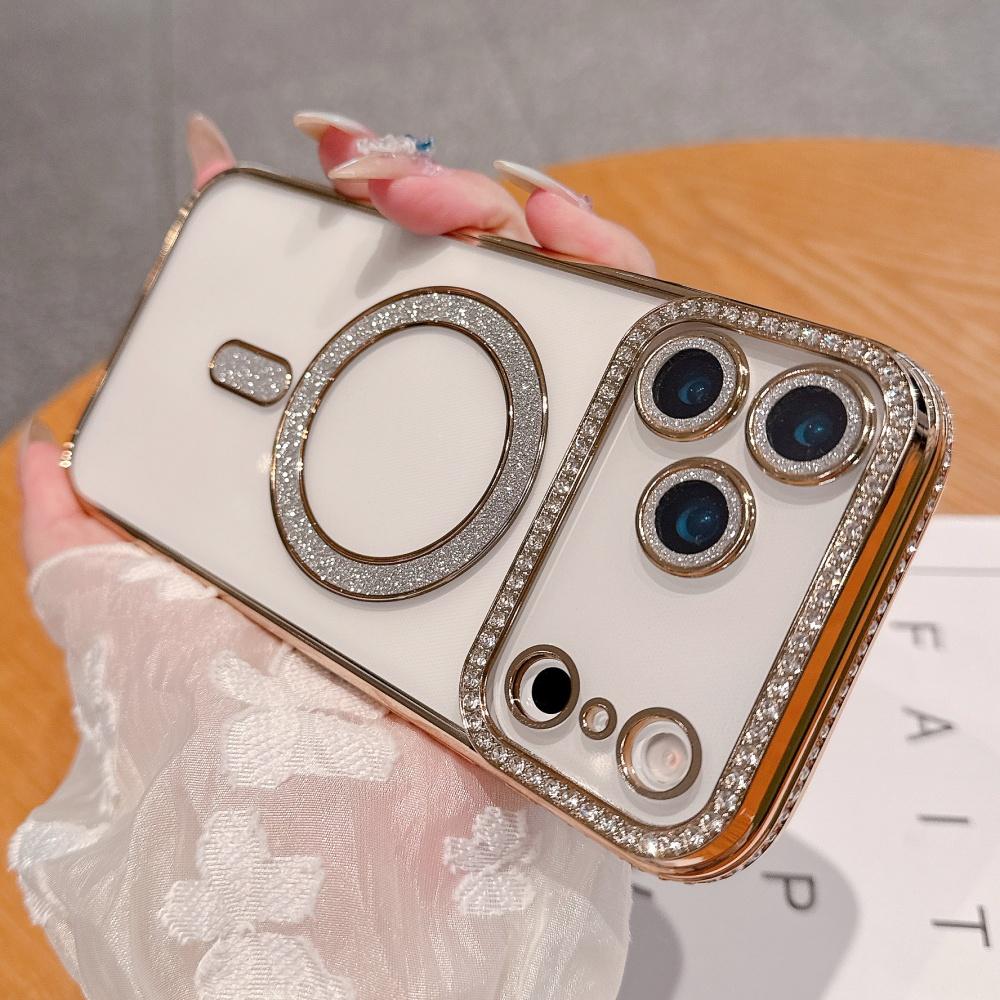 Plating Bright Diamonds For Magsafe Case for iPhone 17 Air 16 15 14 13 12 11 Pro Max Plus 16e Magnetic Wireless charging Cover