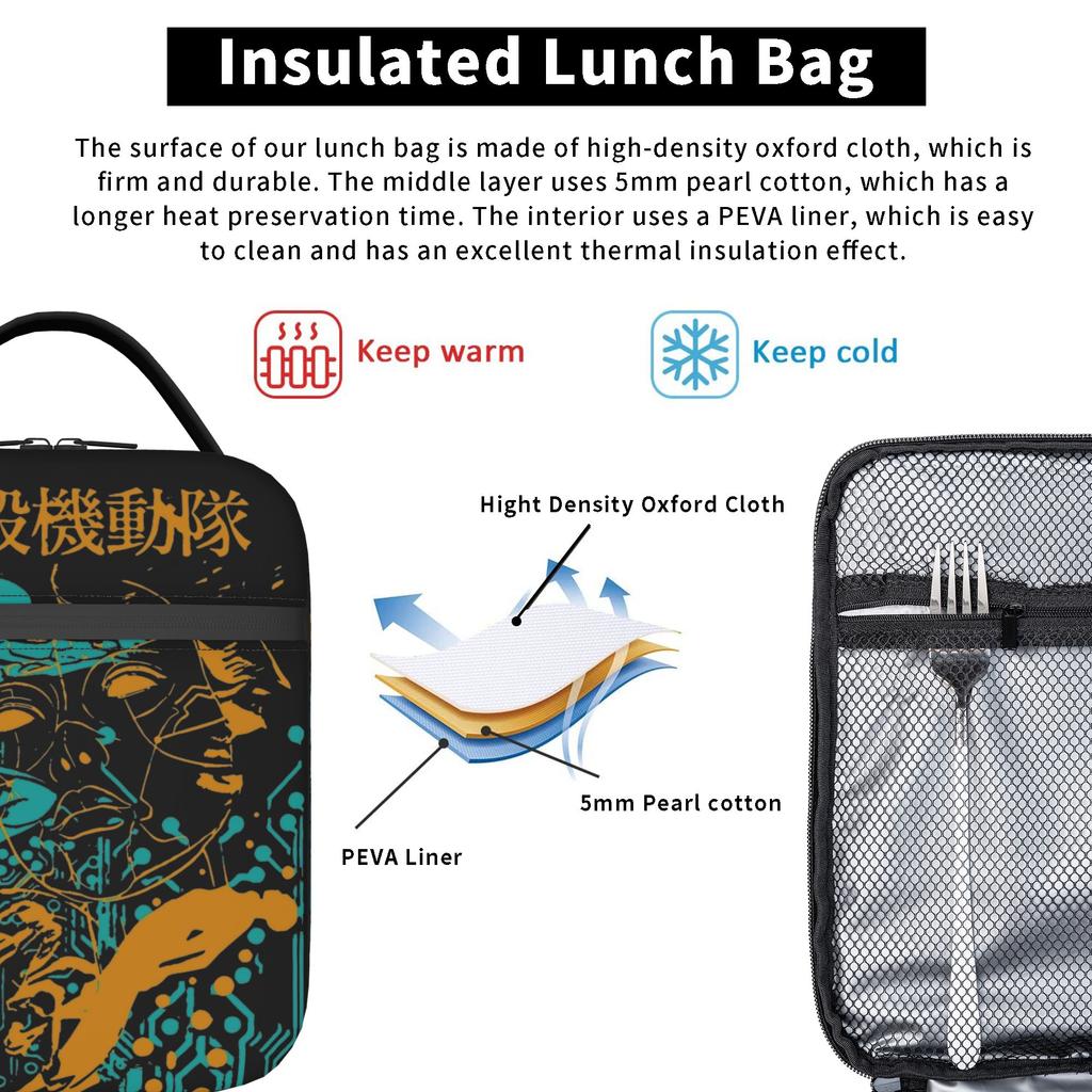 Ghost in the Shell Retro Vintage Insulated Lunch Bags Large  Meal Container Cooler Bag Lunch Box Tote College  Picnic Men Women