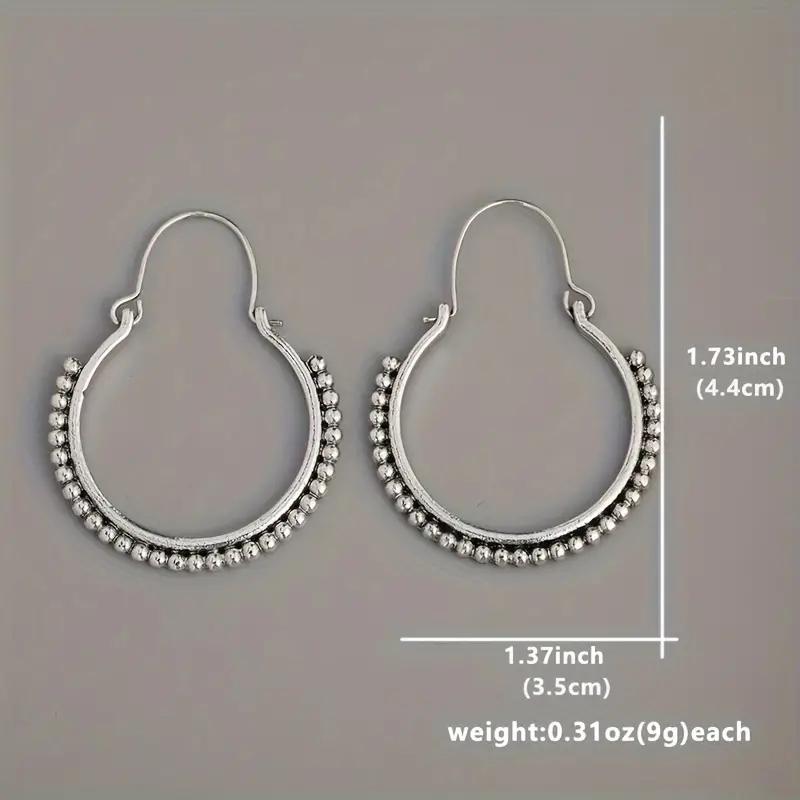 Delicate Hollow Round Hoop Earrings for Women Silver Color Jewelry Vintage Bohemian Style Personality Ear Decor