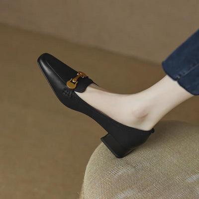 Women's Retro Soft Leather Square-Toe Mid-Heel Shoes