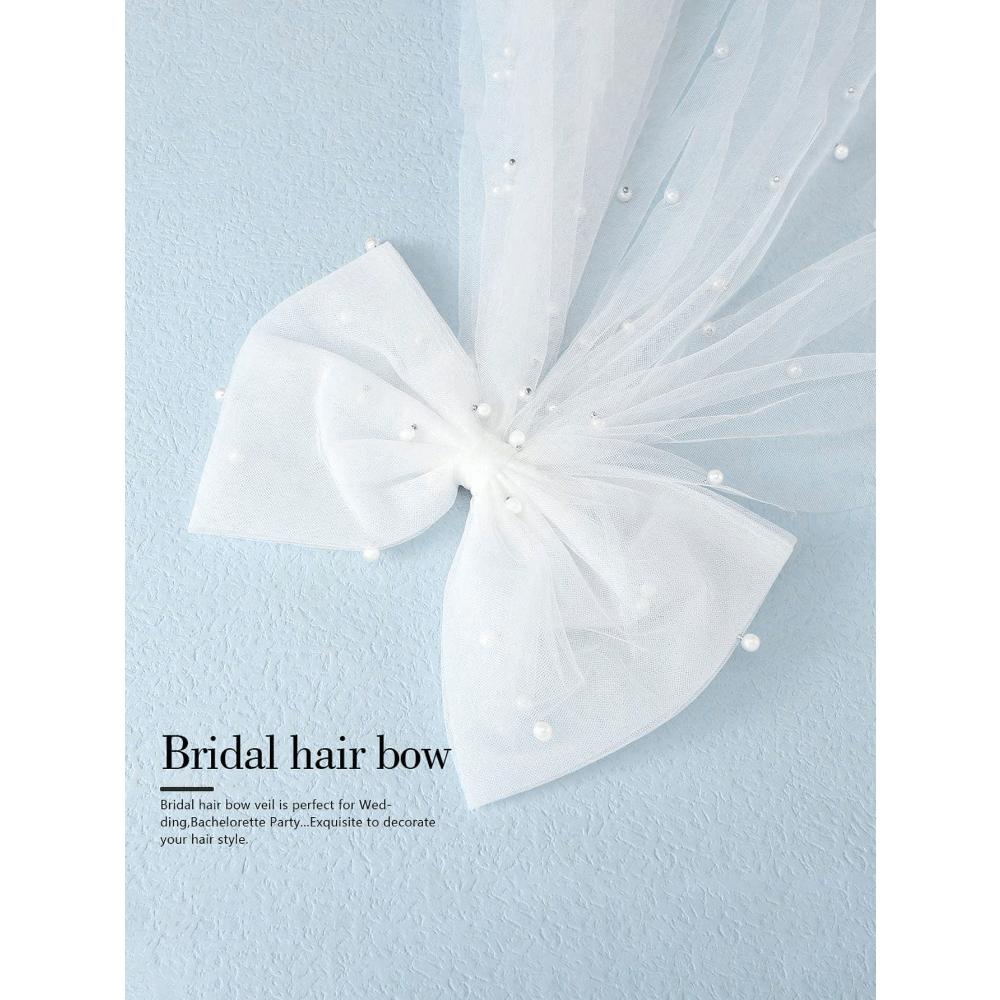 Brudeslør Hvit Sommerfugl Bryllup Pynt Perleslør Elegant Tyll Lag Hårnål Brud Bryllup Sløyfe Slør Hårnål Tyll Kort Slør Hårtilbehør