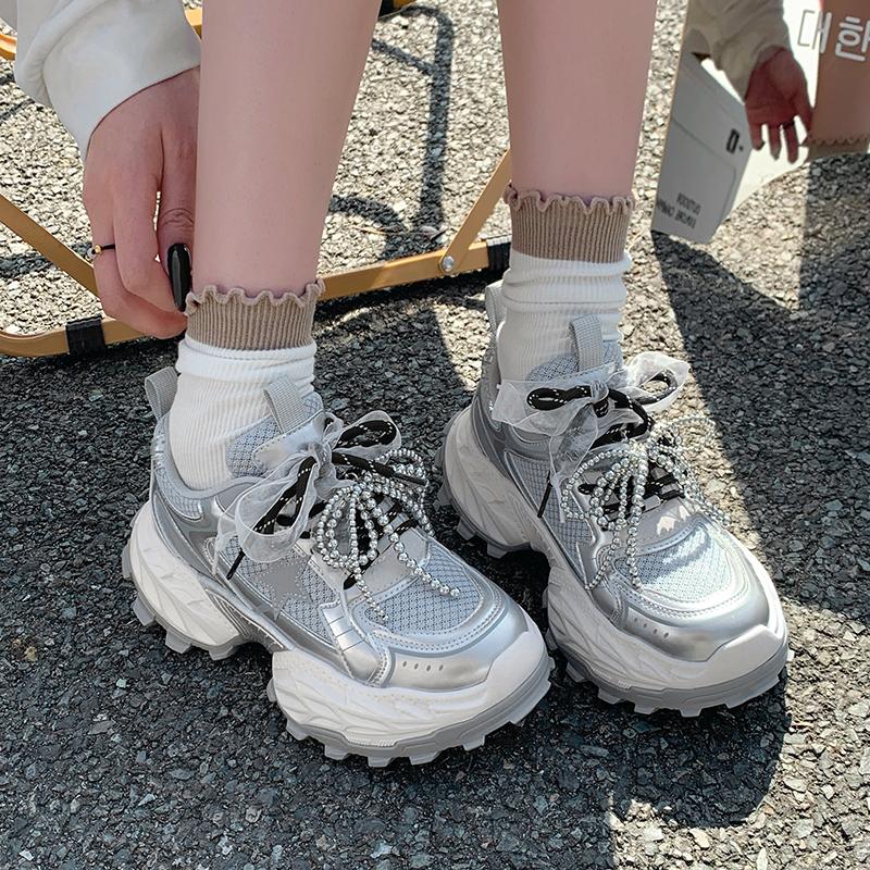 Fashion 5cm Air Mesh Synthetic Leather Casual Women Shoes Ladies Vulcanize Summer Platform Wedge Sneakers High Brand Breathable