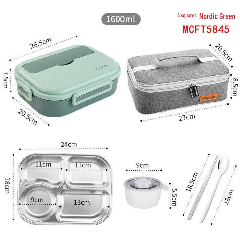 MAXCOOK 316L Stainless Steel 5-Compartment Lunch Box