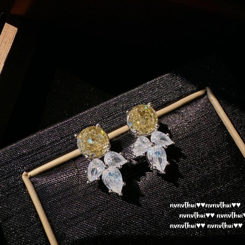 Cinderella Twilight Topaz Necklace, Rich Family Gold, 18K Gold Plated, Goose Yellow High Carbon Zircon Ice Flower Earrings