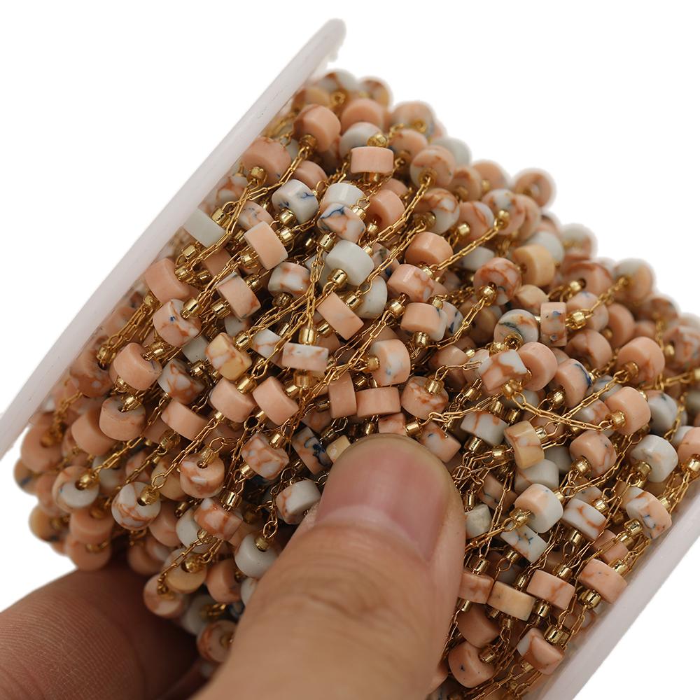 1 Meter Cylinder Natural Stone with Stainless Steel Chains for DIY Jewelry Making Necklace Findings Bracelet Components Supplies