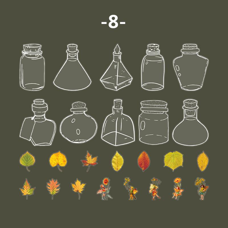 PET Sticker Transparent Plant Flower Botttle Handbook Retro Floral Decoration Stickers DIY Scrapbook Collage Photo Frame