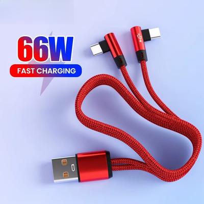 66W 2 in 1 USB auf Typ C Schnelllade-Winkelkabel USB C Schnelllade-Handykabel für iPhone 15 16 Samsung Xiaomi HUAWEI